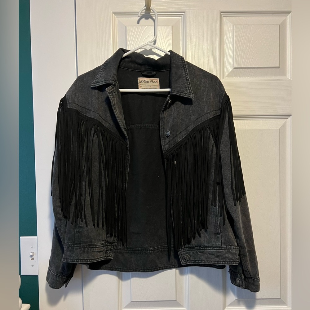 Free People After Hours Fringe Denim Jacket